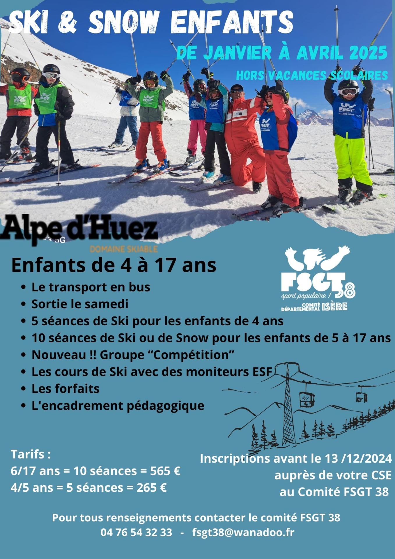 Ski snow enfants alpe d huez 2025